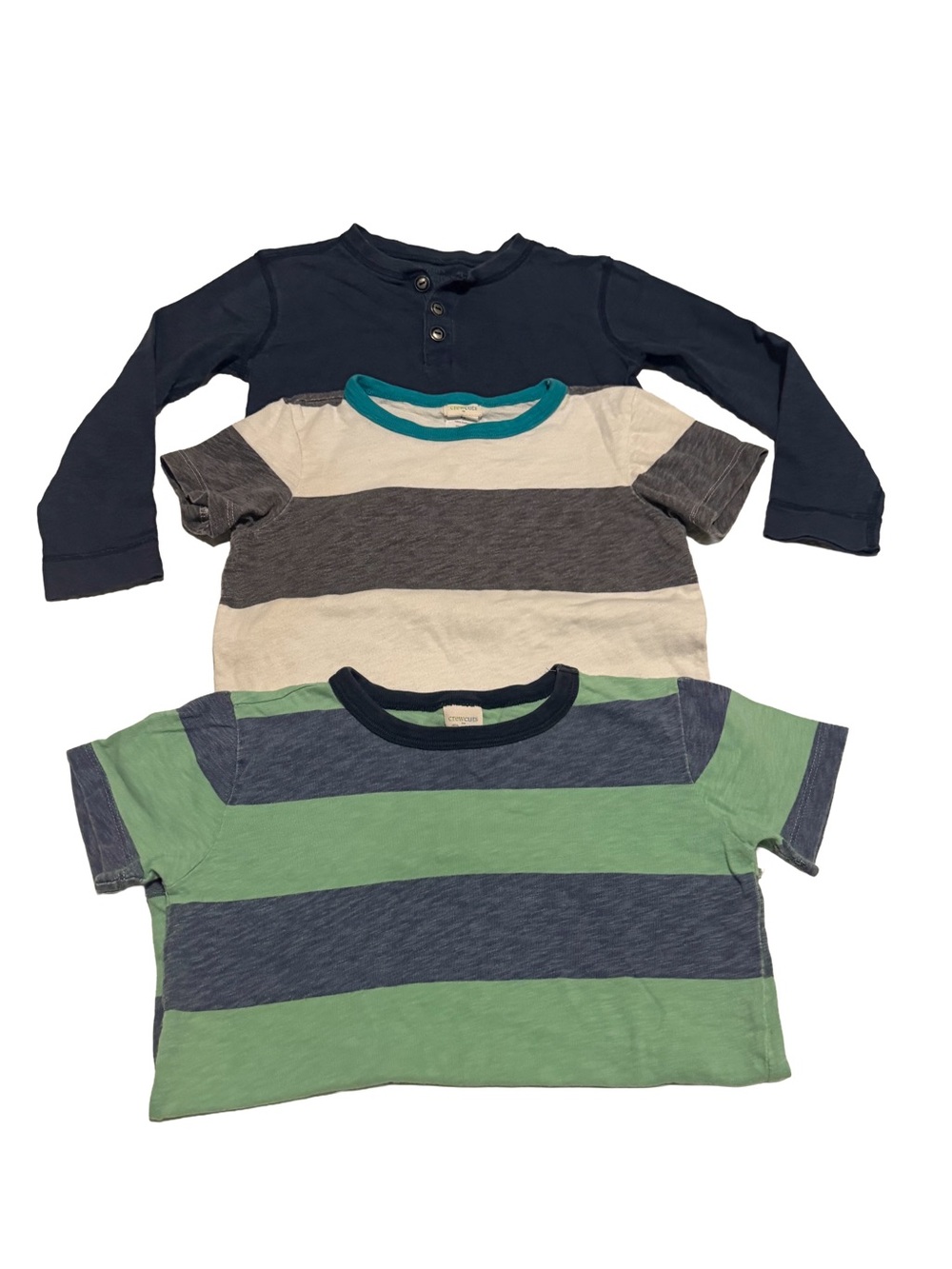 Crewcuts Boys Tee Trio - Navy, Gray, Green, one long sleeve